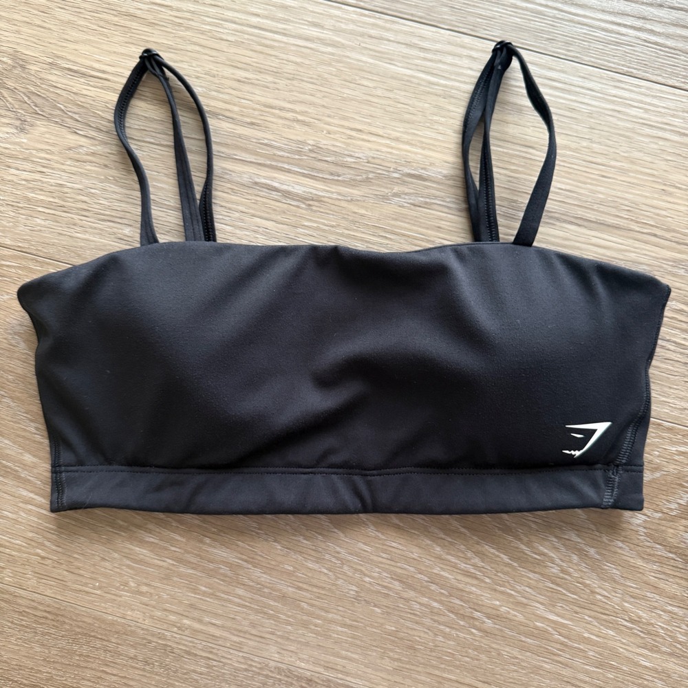 Gymshark Black Bandeau Sports Bra Size‎ S Adjustable Straps Light Support